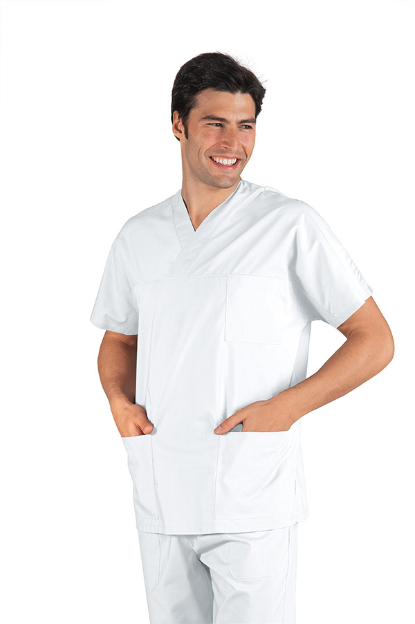CASACCA COLLO A V BIANCO 65% POLYESTER 35% COTTON