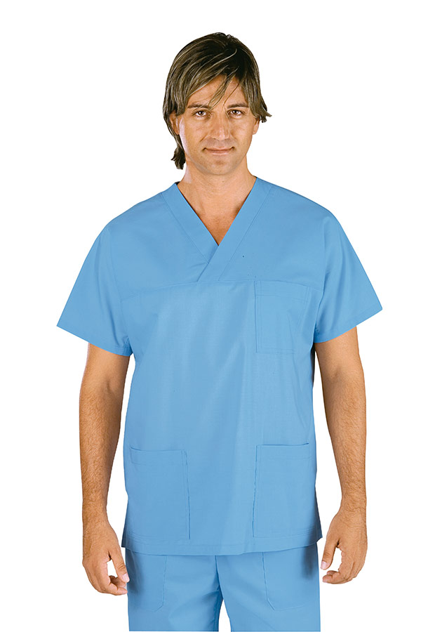 CASACCA COLLO A V CELESTE UNISEX 100 % COTTON