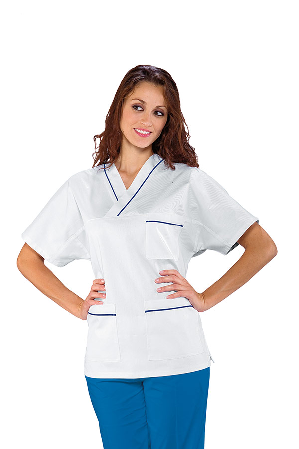 CASACCA COLLO A V BIANCO+ PROF. CINA UNISEX 100 % COTTON