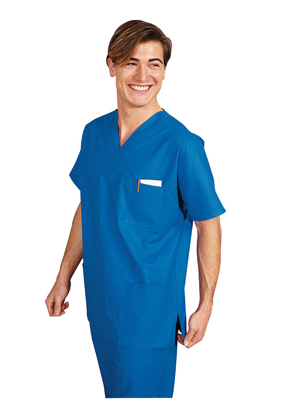 CASACCA COLLO A V AZZURRO UNISEX 100 % COTTON
