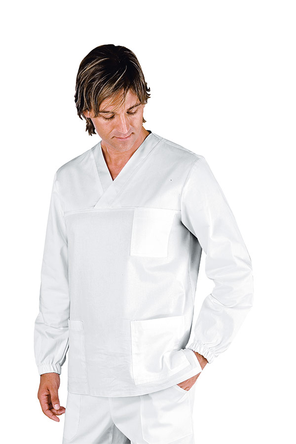 CASACCA COLLO A V BIANCO M/LUNGA UNISEX 100 % COTTON