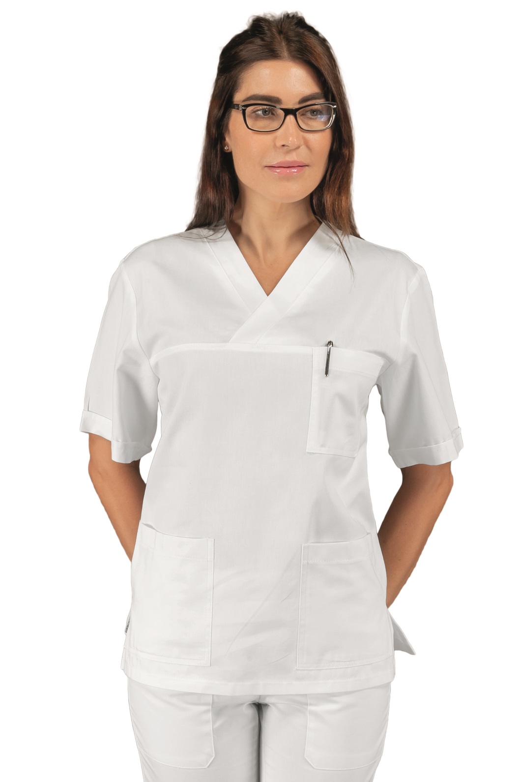 CASACCA COLLO A V BIANCO M/M UNISEX 100 % COTTON