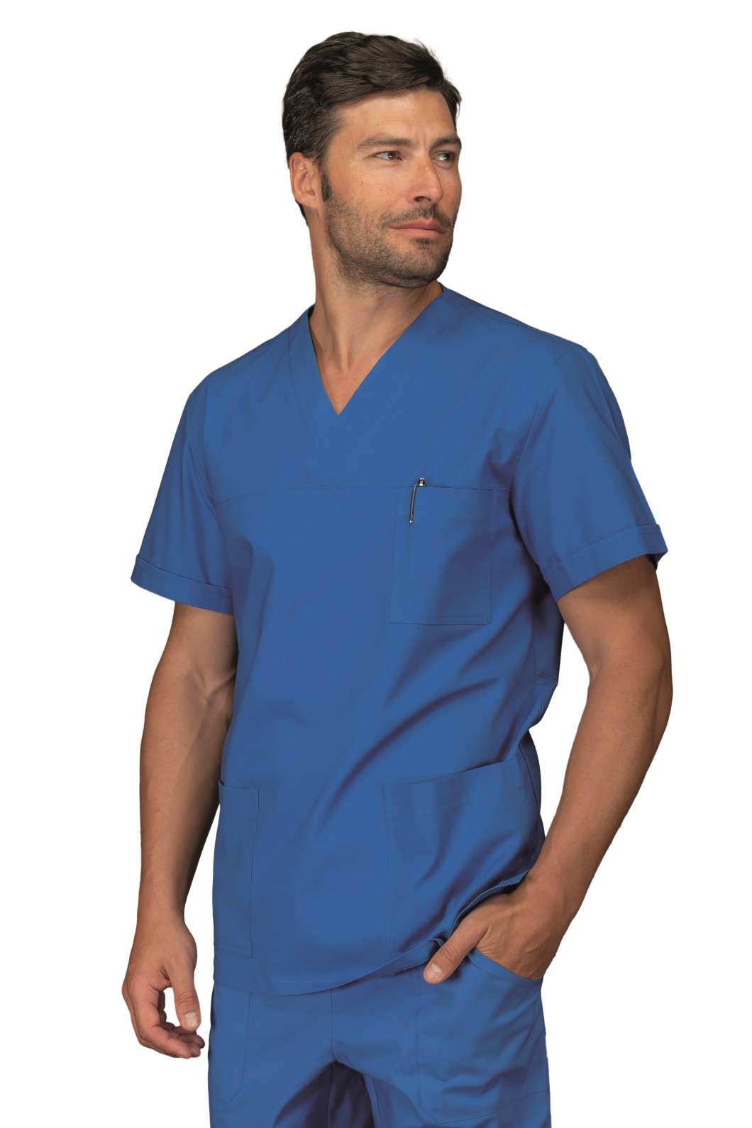 CASACCA COLLO A V AZZURRO M/M UNISEX 100 % COTTON