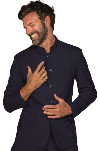 GIACCA RIAD STRETCH LANA BLU CON SPACCHI 54% POLYESTER 44% WOOL (LANA) 2