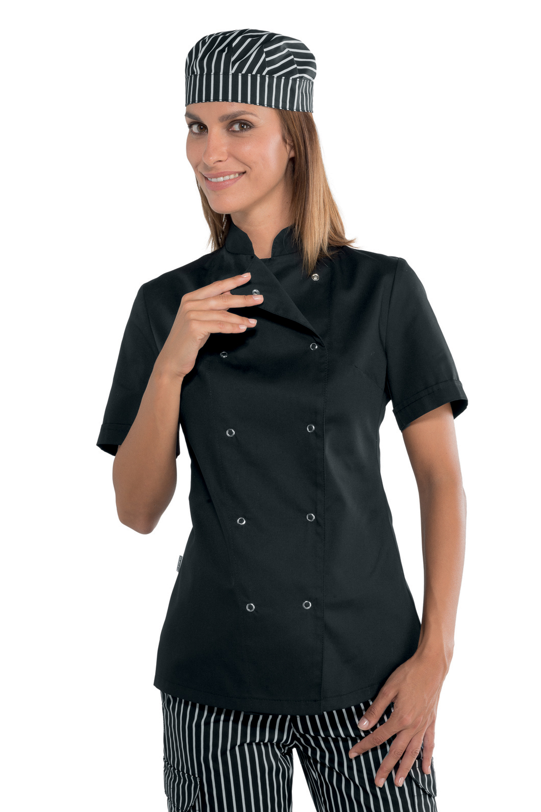 GIACCA LADYCHEF BOTTONI A PRESSIONE MEZZA MANICA NERO 65% PO