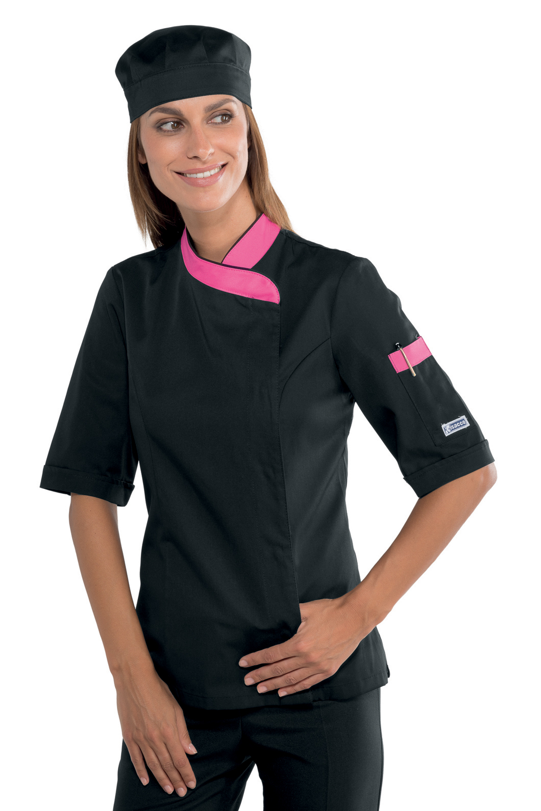 GIACCA LADY SNAPS MEZZA MANICA NERO+FUXIA 65% POLYESTER 35%