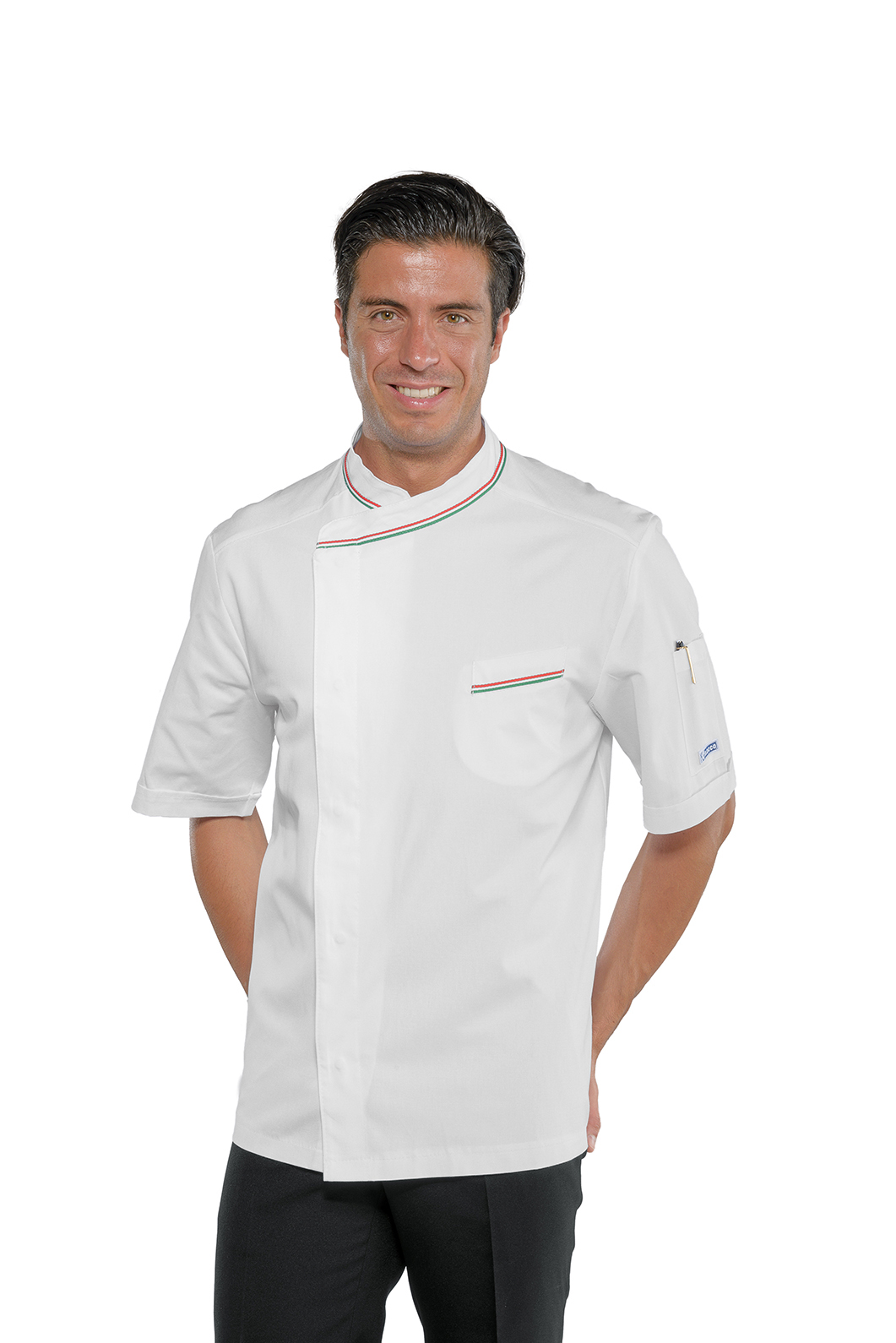 GIACCA CUOCO BILBAO MEZZA MANICA BIANCO+TRICOLORE 100 % COTT