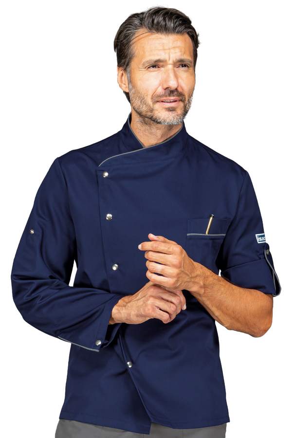 GIACCA CUOCO MANHATTAN BLU + CODINO GRIGIO 65% POLYESTER 35
