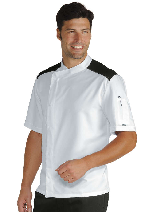 GIACCA CUOCO MALAGA MICROFOR M/M BIANCO+NERO 100% POLYESTER
