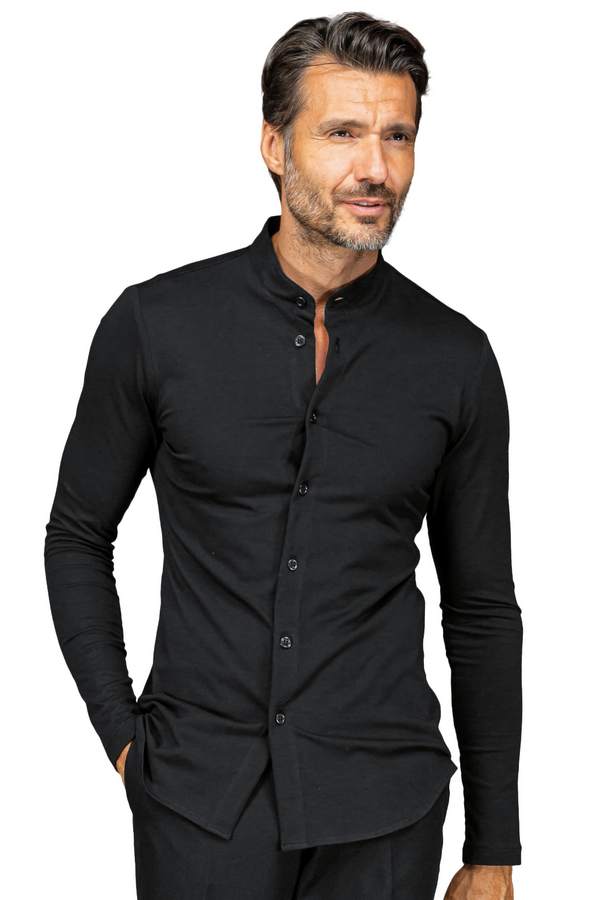 CAMICIA PORTORICO UNISEX JERSEY NERO 97% COTTON 3% SPANDEX